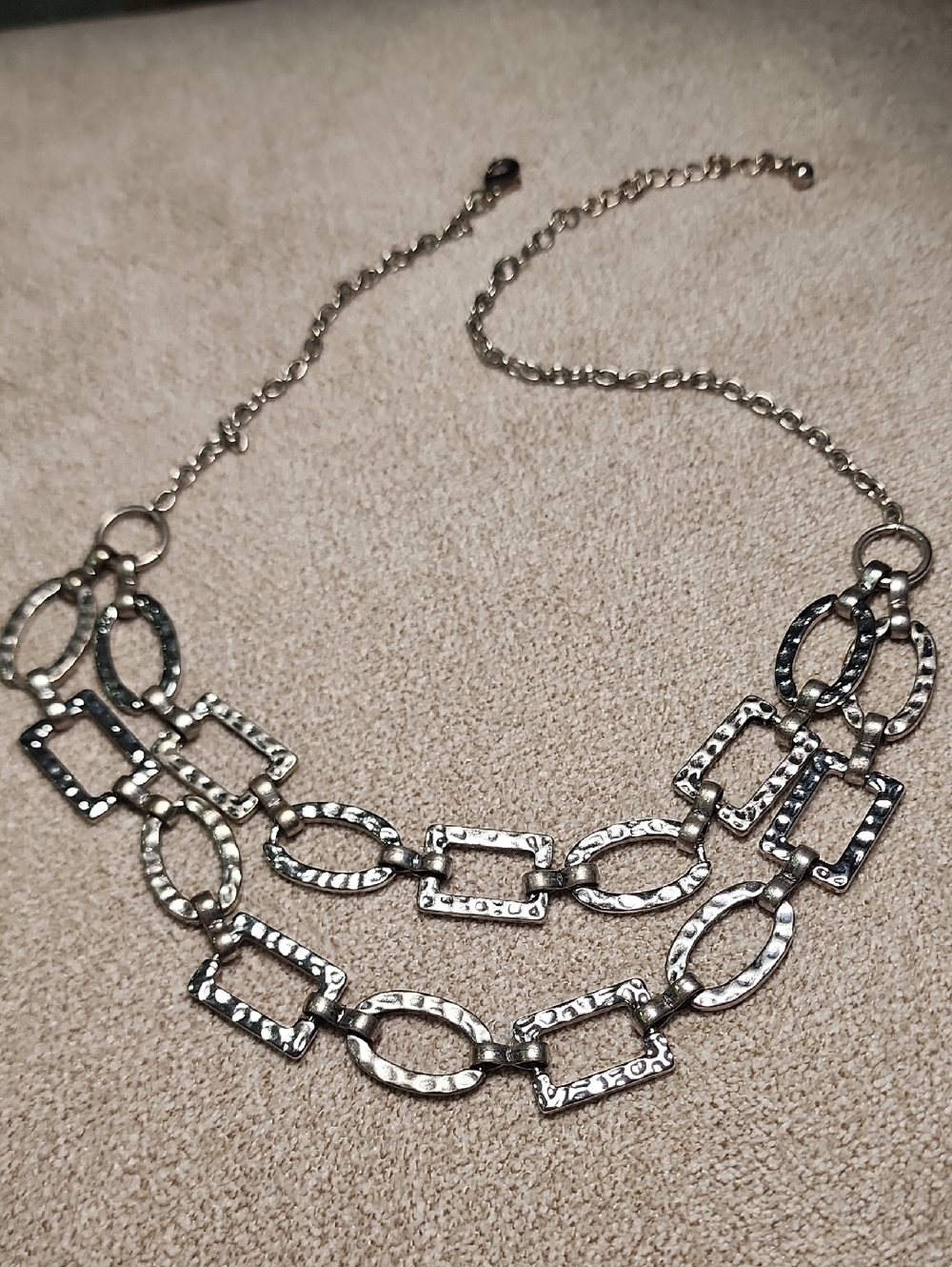 Vintage Hammered Silver-Tone Double Tiered Necklace, Pre-Owned